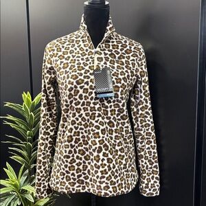 ARIATTEK Technical fleece insulated quarter zip sweatshirt,leopard print,logo